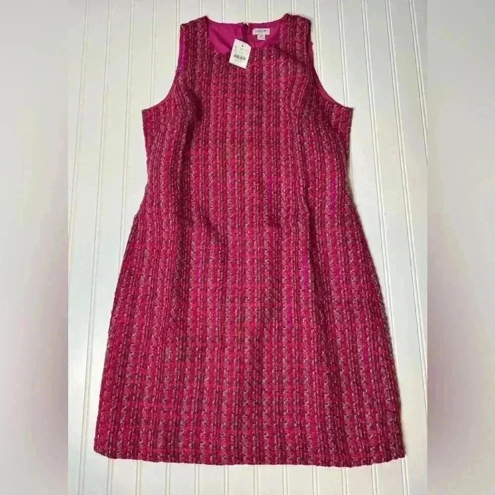 J.Crew Dress Womens Sheath Shift Tweed Sleeveless Lined Dress Pink 6 NEW. 1302